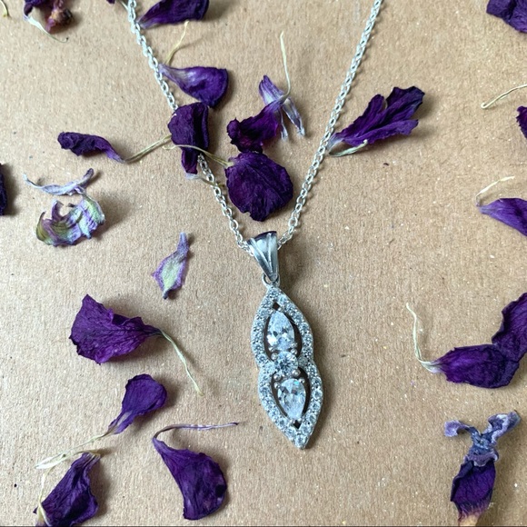 New Sterling Silver Crystal Pendant Necklace